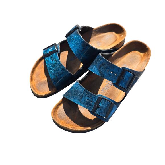 Birkenstock Women's Arizona SF Slide Sandal Iride Strong Blue Size 40 Summer - Picture 1 of 7